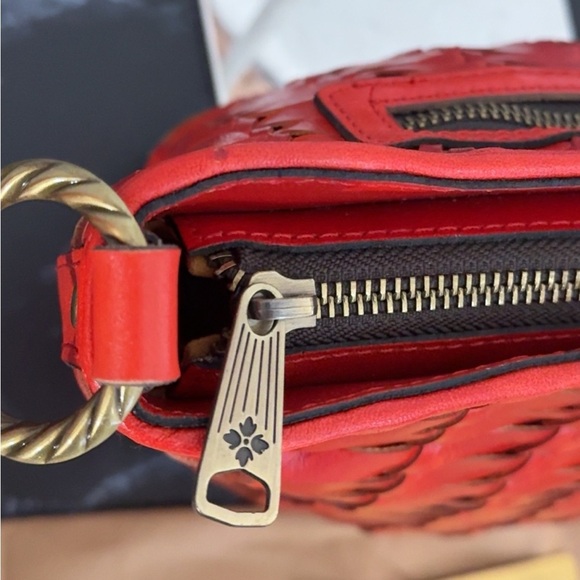 Patricia Nash Woven Leather Valbella Zip Crossbody Bright Coral Red AUTHENTIC - Picture 10 of 15